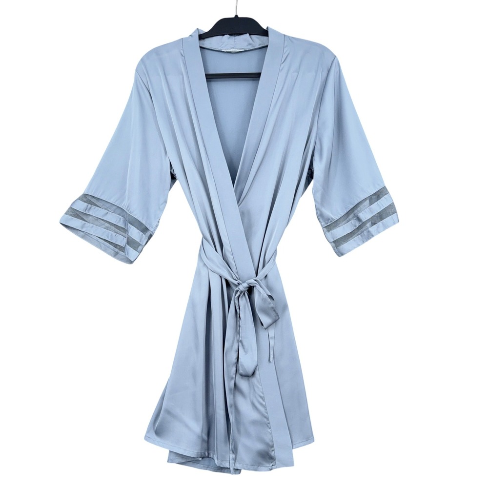 Ekouaer Short Satin Robe Womens Medium Polyester Spandex Dusty Blue